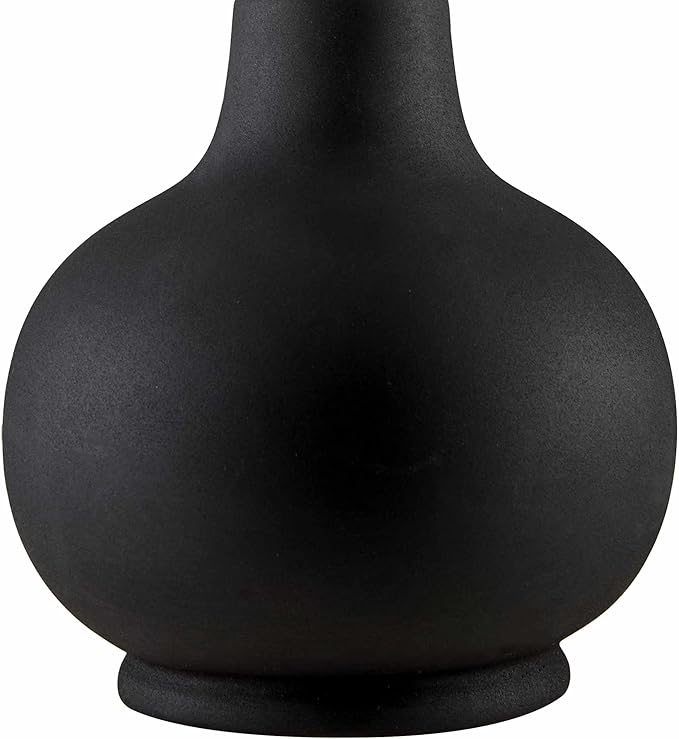 BoutiqueRugs Navarro Boho Ceramic Bedside Table Lamp for Bedroom Nightstand and Living Room - Shade Rattan - Black, Beige - 13" H