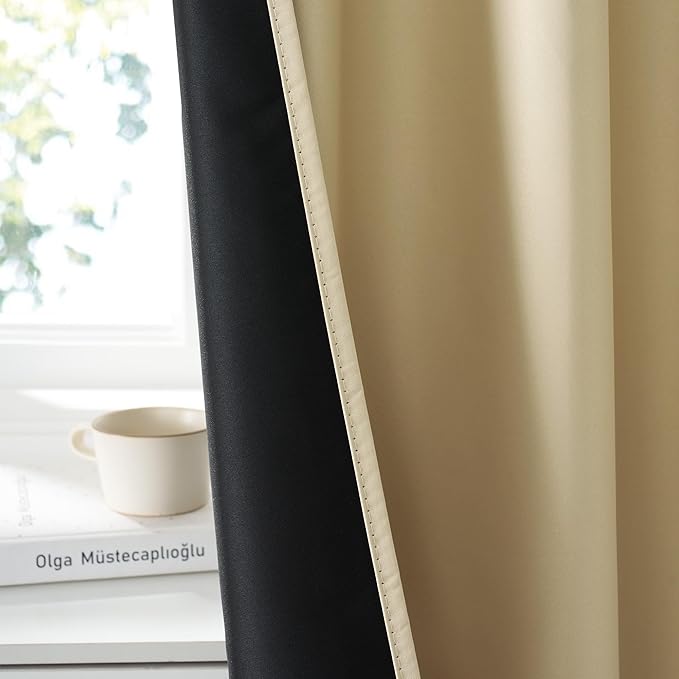 RYB HOME Bedroom Blackout Curtains 84 inches Long, 100% Blackout Thermal Insulated Noise Reducing Curtains for Living Room Nursury, 42 inches Wide by 84 inches Long, Biscotti Beige