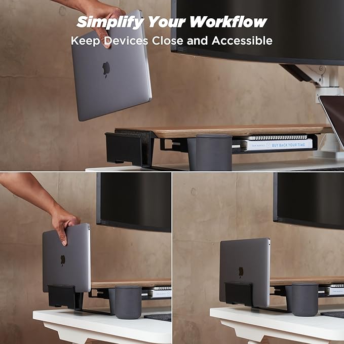 Moodular Add-ons Vertical Laptop Tray [Accessory Only - Requires Moodular Wooden Monitor Stand Slide Rails for Use] Black MSA-VLT