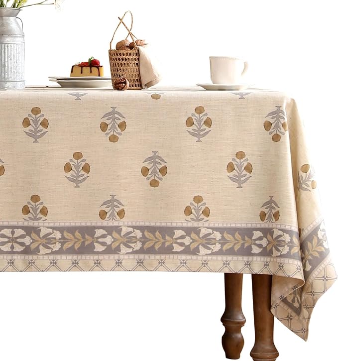patdrea Designer Small Beige Square Tablecloth,Vintage Linen with Yellow Floral Elegant Tablecloths,Decor Table Cover Cloth for Kitchen Dining Christmas,Party,Thanksgiving,55"x55"-Istana a