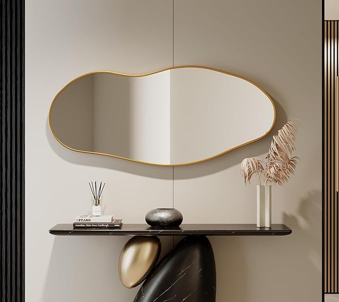Wavy Wall Mirror -55''×24'' Irregular Wall Mirror Decorative Alloy Framed Mirrors Abstract Artistic Mirrors Wavy Mirror for Cloakroom/Bedroom/Living Room/Entryway（Gold）