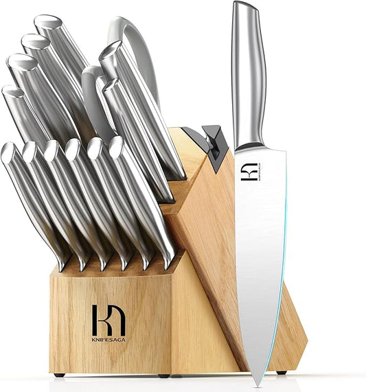 Knife Set, Premium Knife Block Set for Kitchen 14 Pcs UltraSharp Japanese High Carbon Stainless Steel with Block and Built-in Sharpener, Kitchen Knives Set with Non-serrated Steak Knives