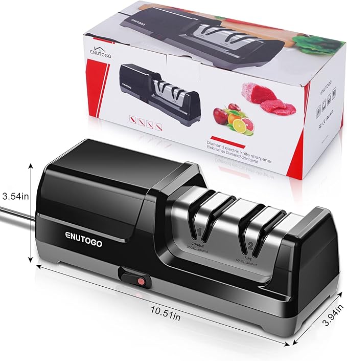 Knife Sharpener, Professional 2-Stages Eleltric Knife Sharpeners with Diamond Abrasives for 20-Degree Straight Edge, Knife Sharpener for Kitchen Knives with Sharpening and Polishing