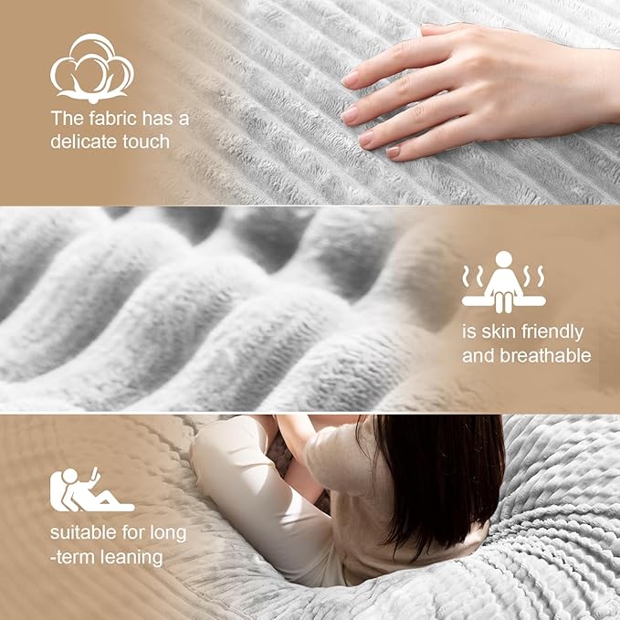 Bean Bag Chair for Adults, Floor Bean Bags Offers Ample Space for Adults,Memory Foam Giant Bean Bags,Lounger Versatile Design Suits Any Room,Movie Nights,Reading (Striped White, 6FT)