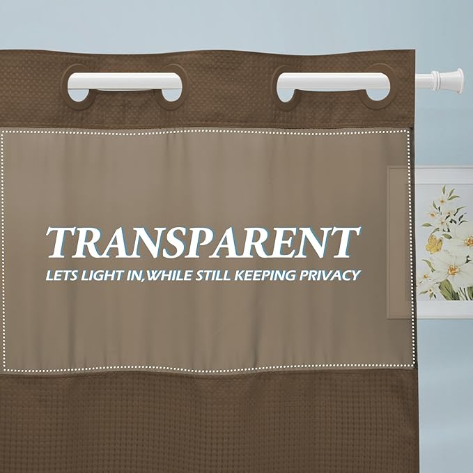 Brown Stall No Hook Shower Curtain with Snap in Liner,230GSM Waffle Weave Shower Curtains for Bathroom,54W x 80H