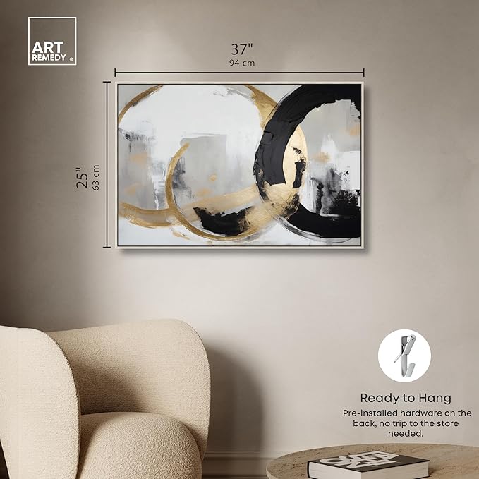 Art Remedy Another Dimension Canvas Modern Black White Abstract Wall Art, Silver Frame, 36" x 24"