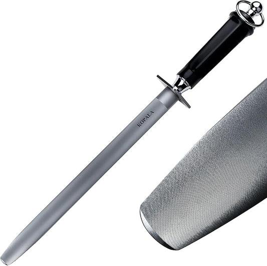 Sharpening Steel Knife Sharpener Rod Flat 10 Inches Honing Steel for Knives Dark