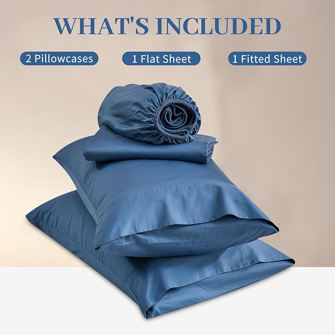 Bedlifes Deep Pocket Sheets 18-24 Inch, Queen Size Egyptian Cotton 1000 Thread Count, 4-Piece - Fits Extra Thick Mattresses, Cooling & Breathable (Dusty Blue)