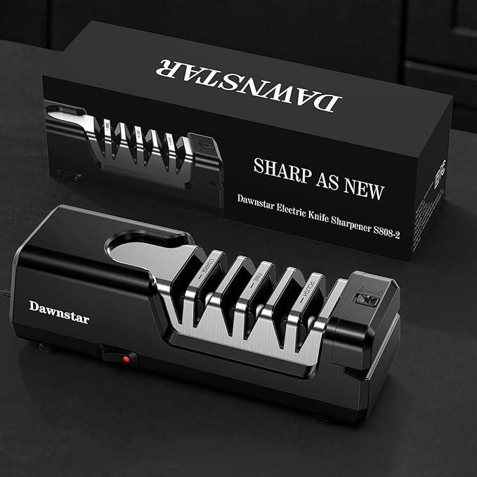 Electric Knife Sharpener, Precise 20° Diamond Knife Sharpener for Kitchen Knives, Quick Repairing in 40 Seconds, with Special Port for Scissors & Axes & Metal Dust Collection Box, Black