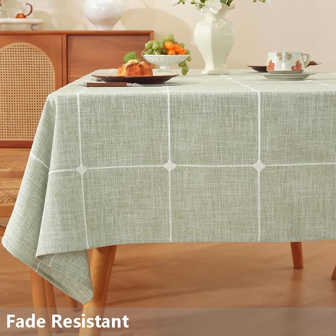 TruDelve Green Cloth Tablecloths for 6 Foot Rectangle Tables Rustic Cotton Fabric Tablecloth for Kitchen Dining Table Cover(Green,86"x52",Rectangular)
