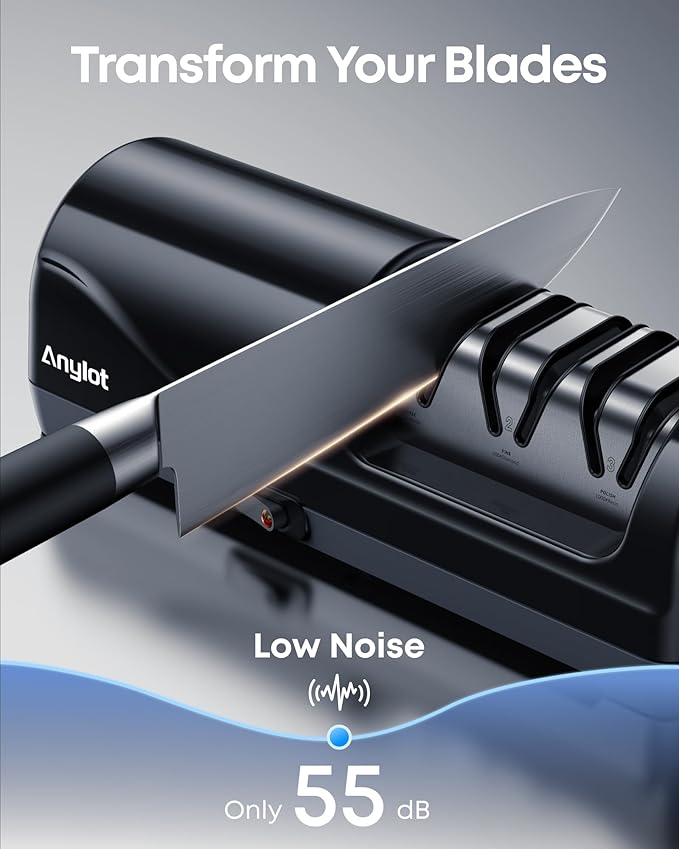 Electric Knife Sharpener for Kitchen Knives, 3-Stage Professional Knife Sharpening System with 100% Diamond Abrasives, 20° Precision Knife Sharpening Angle Guide, afilador de cuchillos electrico