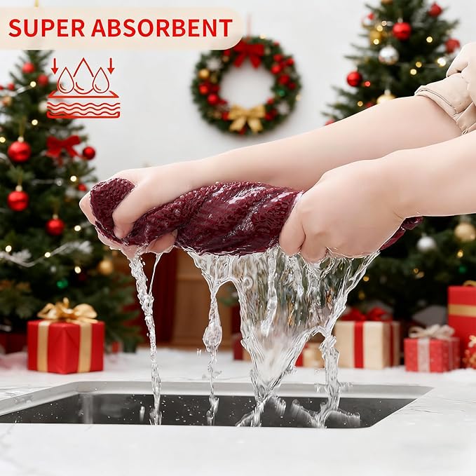 Homaxy 100% Cotton Waffle Weave Kitchen Dish Cloths, Ultra Soft Absorbent Quick Drying Dish Towels, 12 x 12 Inches, 6-Pack, Burgundy