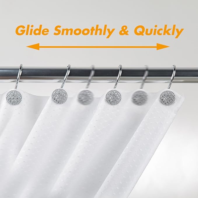 Pearlbee Chrome Shower Curtain Hooks, Silver Shower Curtain Rings Hooks, Rust Proof Shower Curtain Hooks, Bathroom Shower Hooks for Curtain, Metal Shower Hooks for Shower Curtain Rod