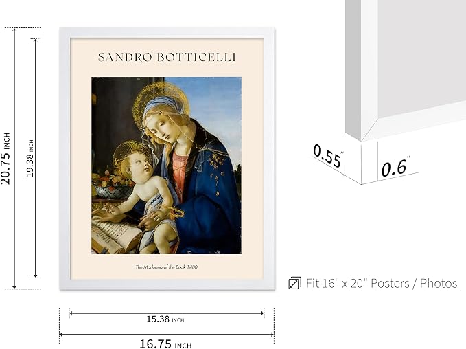 Poster Master Sandro Botticelli Poster - Portrait of A Young Man Print - Italian Art - Renaissance Art - Man in Beretta Hat Art - Portrait Art - Classic Living Room Decor, 16x20 White Framed