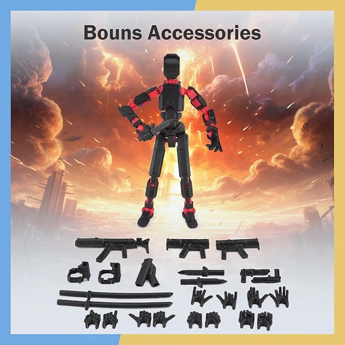 (Assembed 3D Printed 5.54'' Dummy13 Action Figure, Multi-Jointed Tian13, Articulated T13 Desktop Decoration,12 in 1 d13 Accessories Best Birthday Festival Gift