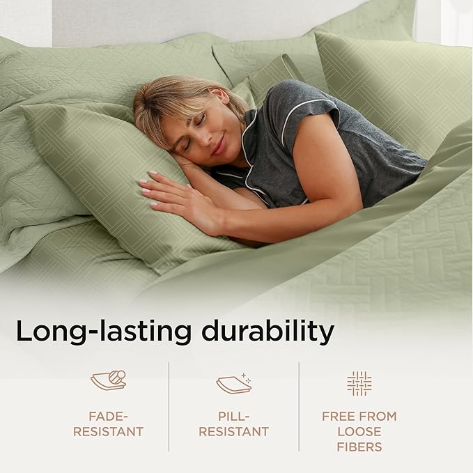 Threadmill Queen Sheet Set for Queen Mattresses | 800 Thread Count Jacquard Celine Sage Green | Better Than Egyptian Cotton | 4 Pc Bed Sheets | Elasticized Deep Pocket | 100% Cotton Sheets