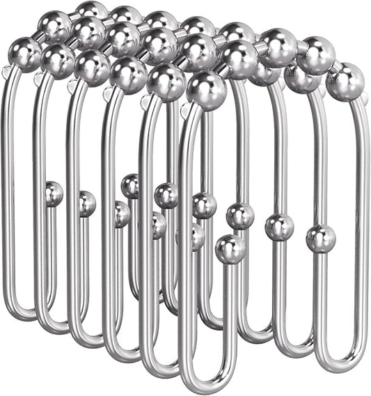 AmazerBath Shower Curtain Hooks Chrome Metal Shower Curtain Rings Rust Proof, Double Sided Shower Curtain Hooks for Shower Curtain Liner Smooth Shower Hooks Rings for Bathroom, Shower Rod Hook 12Pcs