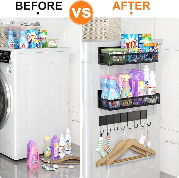 Magnetic Spice Rack for Refrigerator, 3 Pack Magnetic Shelf, Moveable Fridge Organizer with 8-Hook Rack, Seasoning Organizer for Kitchen