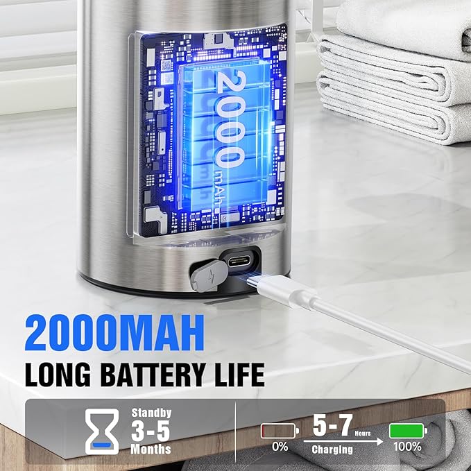 Automatic Soap Dispenser Touchless, Stainless Steel 11.5 oz 3 Levels Adjustable Hand Soap Dispenser with Rechargeable Sensor Pump for Kitchen & Bathroom Liquid Soap