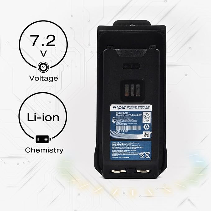(2-Pack) 7.2V 1500mAh BL1507 Li-ion Battery Replacement for Hytera BP515LF BP515 BP565 AP585 Two-Way Radios