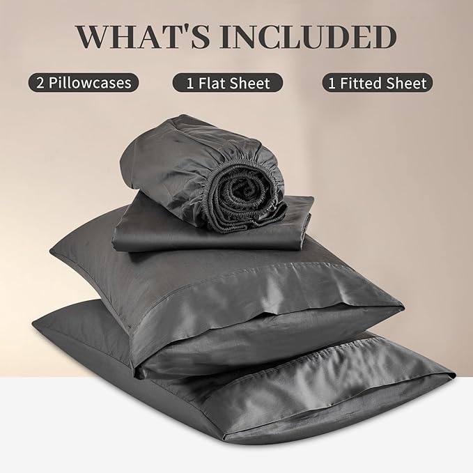 Bedlifes Deep Pocket Sheets 18-24 Inch, Queen Size Egyptian Cotton 1000 Thread Count, 4-Piece - Fits Extra Thick Mattresses, Cooling & Breathable (Dark Gray)