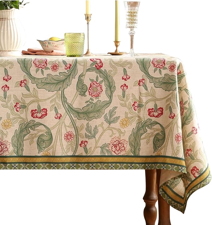 patdrea Designer Vintage Linen Rectangle Tablecloth,Leaves Breathable Pattern Floral Table Cloth,Decoration Table Cover for Kitchen Dining,Christmas,Tea Party,Thanksgiving,55"x79"-Cecilia a