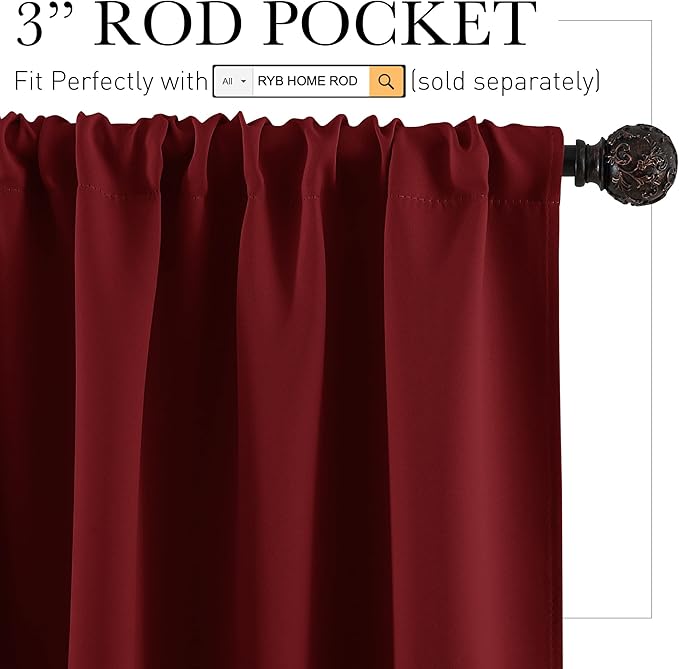 RYB HOME Blackout Curtains 84 inches Long 2 Panels Set for Living Room, Thermal Insulating Privacy Curtains & Drapes for Doorway Temporary Door Alternative Accordion Door, W 42 x L 84, Burgundy Red