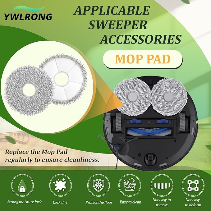 Replacement Parts for ECOVACS DEEBOT T30S/T30S PRO/T30S AI/T30S AI Care Accessories Kit with 1 Rubber Brush,6 Dust Bags,6 Hepa Filters,6 Mop Pads,6 Side Brushes Vacuum Cleaner Set Accessories