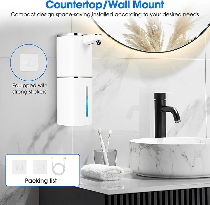 Automatic Liquid Soap Dispenser,Touchless Soap Dispenser,13.5oz/400ml Rechargeable Wall Mounted Smart Dispenser for Bathroom Kitchen,Easy for Toddlers(White)