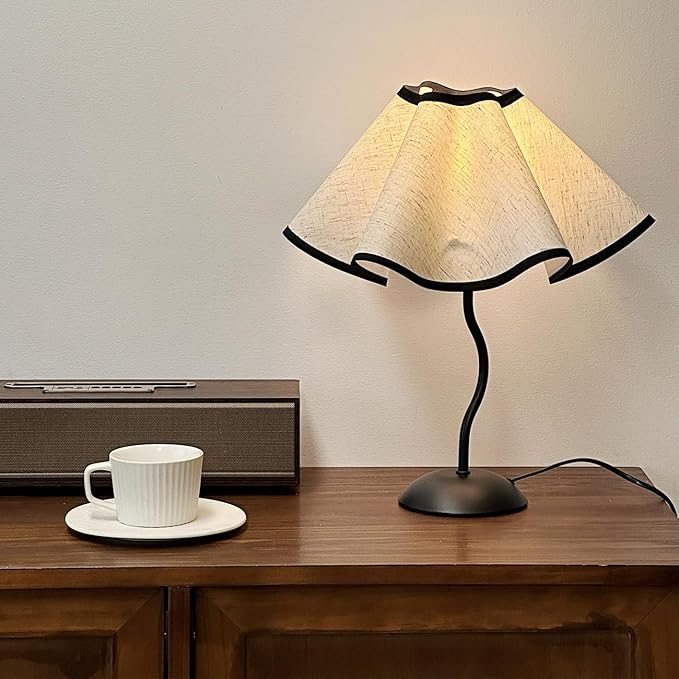 Small Table Lamp Modern Black Bedside Table Lamp Mini Linen Deco Night Stand Light Lamp with Fabric Shade Modern Desk Light for Living Room, Kids Room, Home, Office
