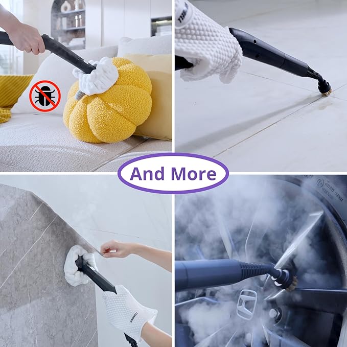 Steam Cleaner: 1650W, Fast 50-Sec Heat-Up-21-Piece Kit Refill Anytime-No Cooling-Detachable Hose Steamer Mop for Home Use Car Bed Furniture Bathroom Tile Grout Floor Cleaning And More White