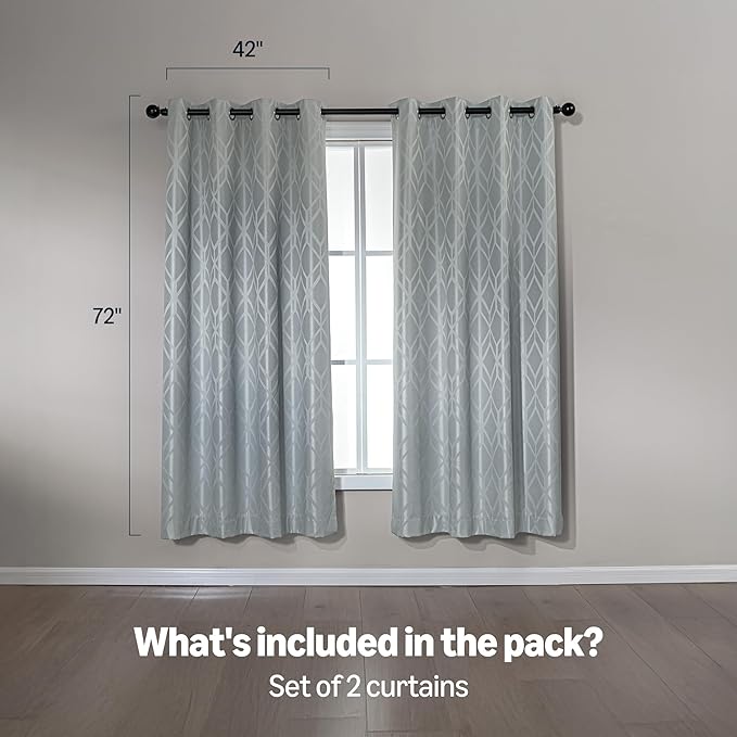 Amazon Basics Jacquard 2-Piece 100% Blackout Curtains, Living Room and Bedroom Drapes, Thermal Insulated Window Treatment, 42"x72", Light Grey