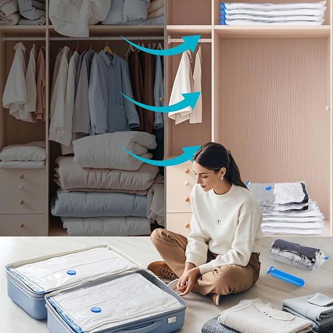 30 Pack Vacuum Storage Bags with Electric Pump, Compression Space Saver Vacuum Seal Bags 6 Jumbo/6 Large/6 Medium/6 Small/6 Roll Up Bags for Clothing Travel Comforters Blankets Pillows Bedding Duvets