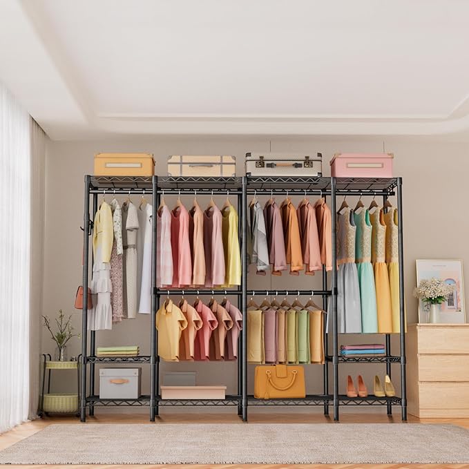 Extra Large Garment Rack Heavy Duty Metal Clothes Rack for Hanging Clothes,Multi-Functional Closet Organizer System Bedroom Clothing Rack Freestanding Closet Portable Wardrobe,MaxLoad 1000lbs