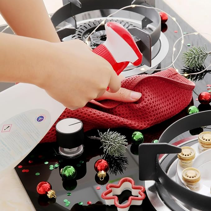 Homaxy 100% Cotton Waffle Weave Kitchen Dish Towels, Ultra Soft Absorbent Quick Drying Cleaning Towel, 13 x 28 Inches, 4-Pack, Brick Red