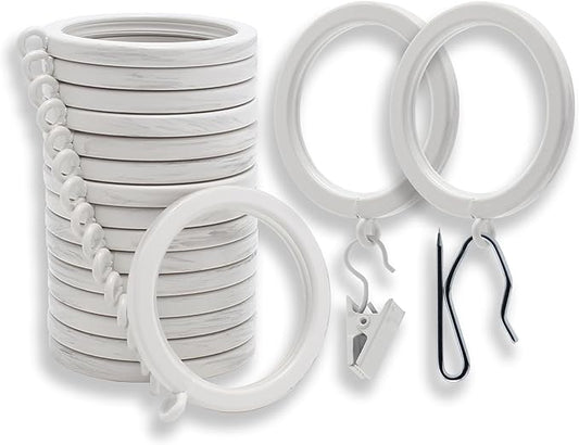 BlastHome® Luxury Curtain Rings – Premium Metal with Quiet, Smooth Nylon Inserts – Pinhooks and Clips Included – 1 1/2" Inside Diameter – 18 Rings for Two Standard Curtains – Brushed White