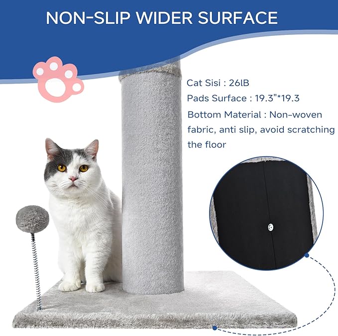 Cat Scratching Post Carpet Scratching Post 40" for Indoor Cats, Tall Cat Scratch Post, Carpet Cats Scratcher with Replaceable Toys, Sturdy Base, Large, Light Gray