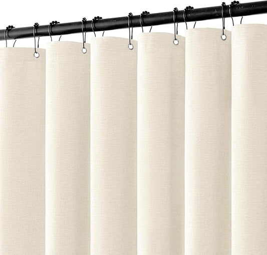 MIULEE Extra Long Linen Shower Curtain 84 Inch Long with 12 Metal Hooks Washable Heavy Fabric Curtain Set Waterproof Thick Cloth Shower Curtains for Bathroom Hotel Bathtub,72 x 84, Ivory