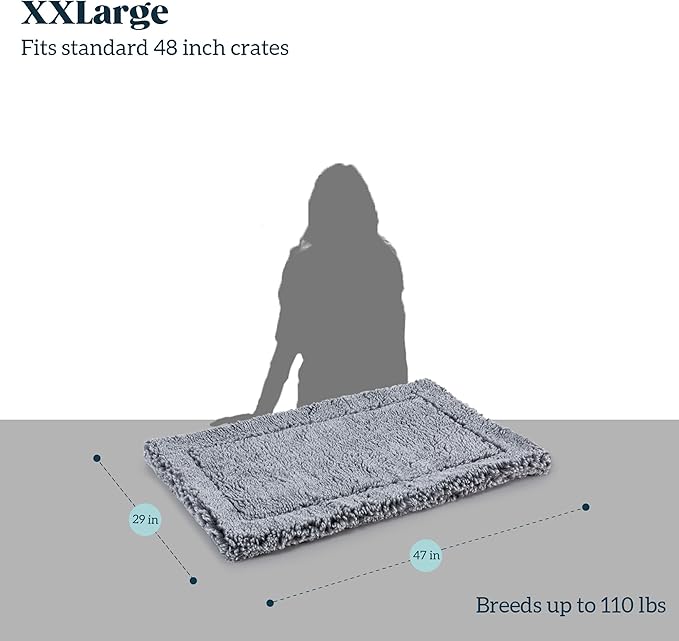 Stoutwool Indestructible Dog Bed - Fluffy Chew Proof Dog Crate Pad - Tough Kennel Pad for Aggressive Chewers - Ideal for Extra Large Breeds & Fits 48-Inch Crate - 47"x29", Charcoal