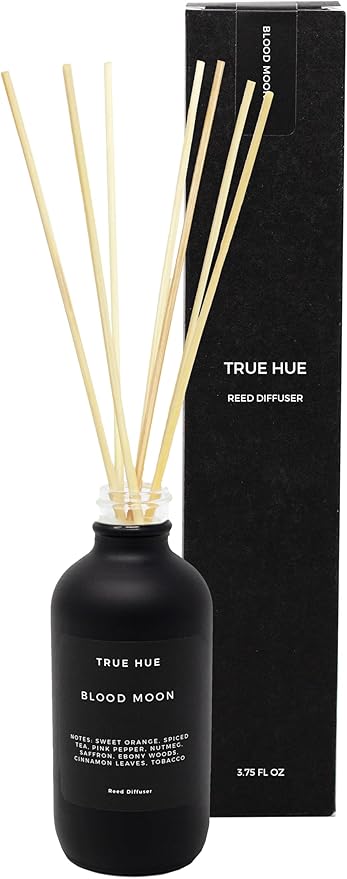 Luxury Reed Diffuser| True Hue | 3.75 fl oz | Glass and Rattan | Lasts for 2-3 Months | Fragrance Diffusers for Home | Handmade in USA (Blood Moon)
