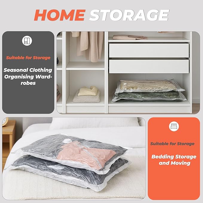 Vacuum Seal Bags for Clothing with Rechargeable Cordless Pump, 12 Pack Compression Packing Bags, Space Saver Storage for Seasonal Clothes Bedding Blanket Pillows Comforters Luggage Travel