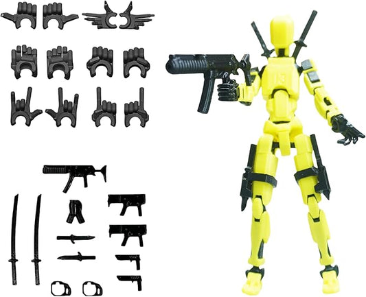 (Assembed 3D Printed 5.54'' Dummy13 Action Figure, Multi-Jointed Tian13, Articulated T13 Desktop Decoration,12 in 1 d13 Accessories Best Birthday Festival Gift