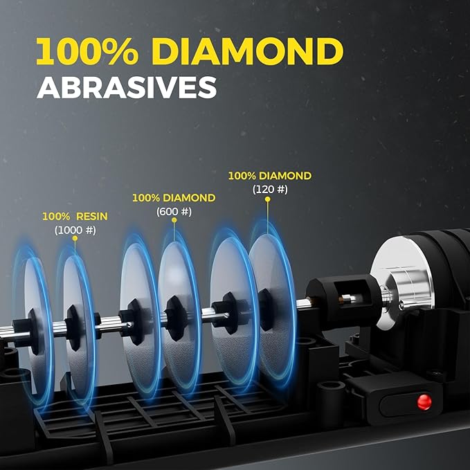 Electric Knife Sharpener, 3-Stage with 100% Diamond Abrasives and Precision Angle Guides, Kitchen Knife Sharpener with Sharpening and Polishing Function