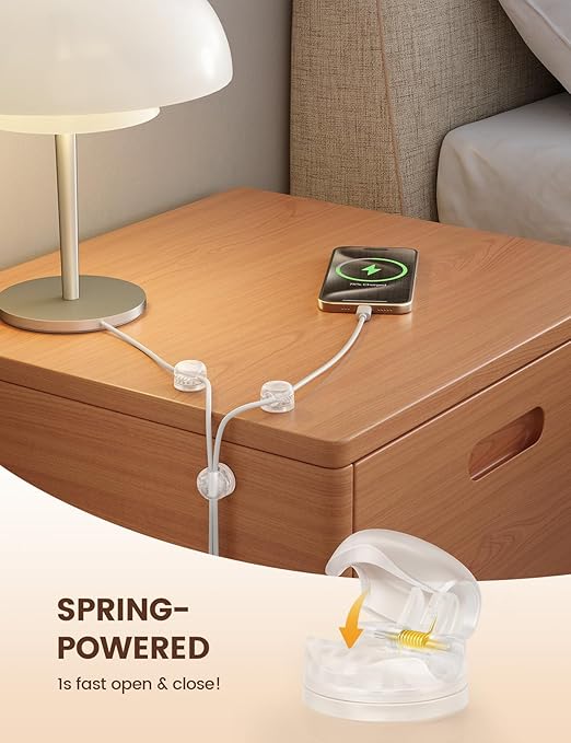 Lamicall 6Pack Clear Rotatable Cord Organizer - [1s Lock] Cable Clips Phone Charger Cord Holder, Desk Cable Management, Adhesive Wire Organizer for Nightstand, Office Accessories, Room Christmas Decor