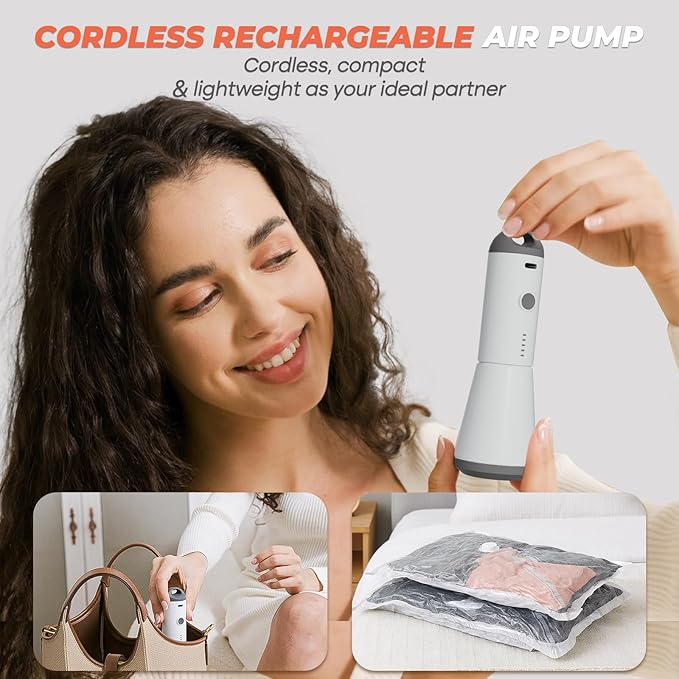 Vacuum Seal Bags for Clothing, 8 Pack 39" Vacuum Storage Bags with Rechargeable Cordless Pump Compression Packing for Clothes Blankets Space Saver for Queen-Size Duvets Comforters Pillows