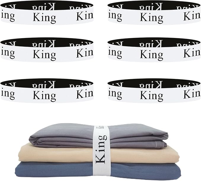 6 Pieces Bed Sheet Organizer Bands, Sheet Organizers and Storage Label Bands, Sheet Label for Bedding, Sheets Organizer for Closet,Sheet Keepers Linen Labels Bedding Bands (King)