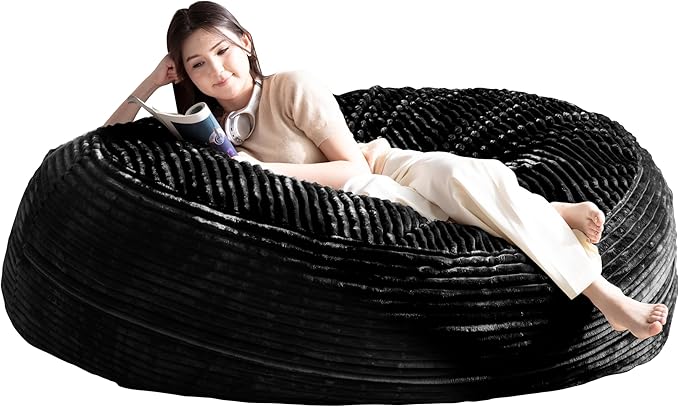 Bean Bag Chair for Adults, Floor Bean Bags Offers Ample Space for Adults,Memory Foam Giant Bean Bags,Lounger Versatile Design Suits Any Room,Movie Nights,Reading (Striped Black, 6FT)