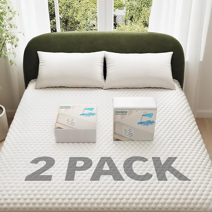 OhGeni 100% Waterproof Mattress Protector, Fitted Sheet,Full -2 Pack with Stretchable Pockets, Deep Sleep Noiseless Soft. Breathable Cooling Hypoallergenic Material, Mattress Cover for Bed