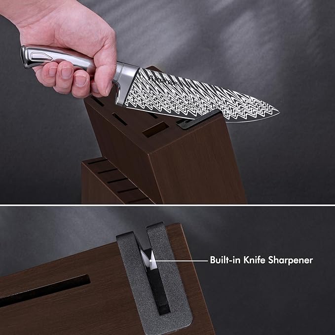 Knife Set, Astercook 15 Pieces Kitchen Knife Set with Built-in Sharpener, German Stainless Steel Knife Block Set, Razor-Sharp Knives with Full-tang Handle, Dishwasher Safe, Silver