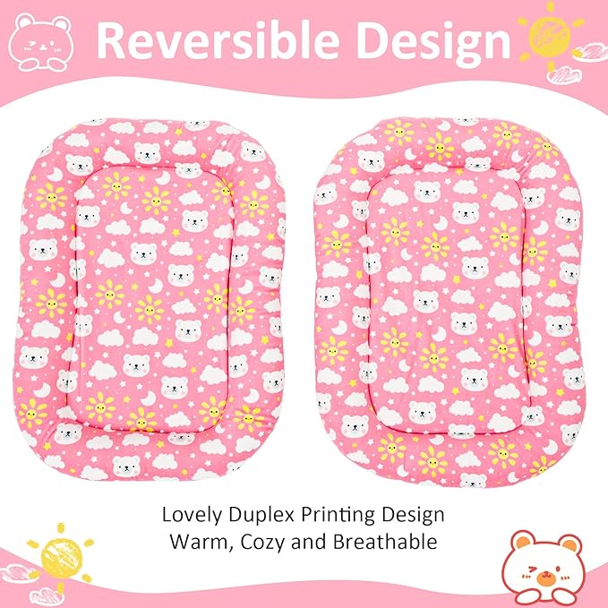 1 Pack 15.3x10.6x1.96in Washable Dual-Sided Soft Small Pet Cushion Mat Bed with Pillow Around for Puppy Kitten Sleeping Beds for Carrier Crate Small Dog Rabbits 0-3.3lb Pink